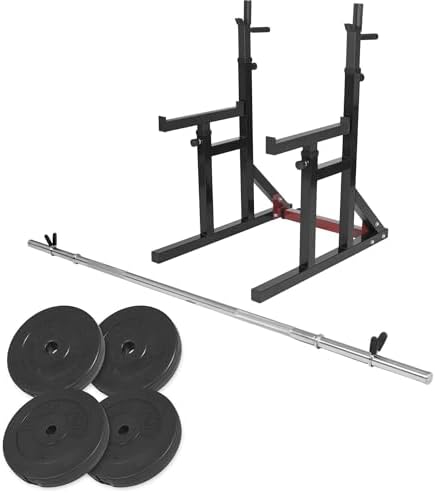 GORILLA SPORTS® Kniebeugenständer mit verstellbarem Langhantel Set 30kg & Dip-Griffen für gezielte Muskeltraining Zuhaus