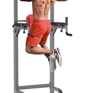 RELIFE Power Tower - Höhenverstellbares Multifunktions-Fitnessgerät für Zuhause | Klimmzüge, Dips & Liegestütze (Grau)