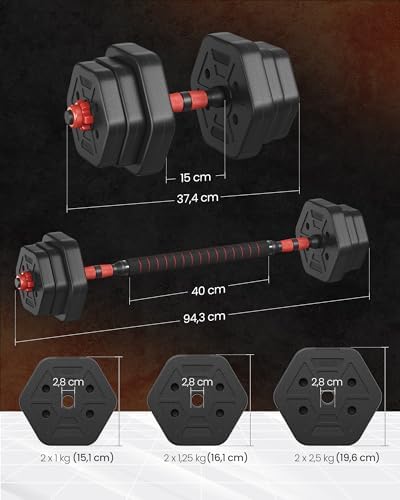 SONGMICS Hantelset 10-40 kg, Hexagon Hanteln mit Verbindungsstange für effektives Home-Workout und Fitnesstraining