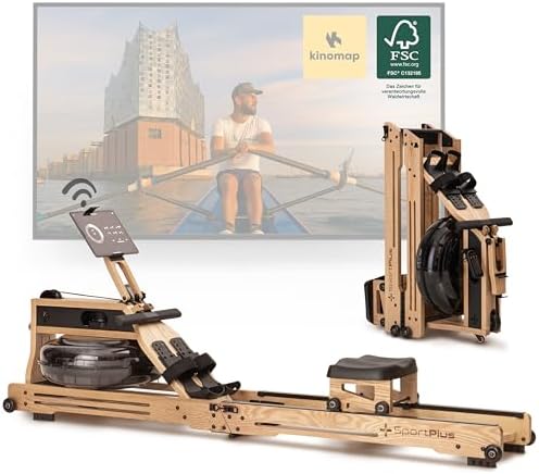 SportPlus Wasserrudergerät für Zuhause – Klappbar & FSC®-Zertifiziertes Eichenholz bis 180 kg – Fitness für alle Größen!