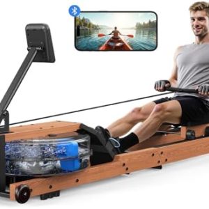 MERACH Klappbares Wasser Rudergerät aus Holz mit APP & Komfortsitz – Perfekt für Heimfitness!