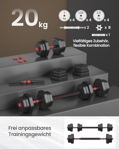 SONGMICS Hantelset 10-40 kg, Hexagon Hanteln mit Verbindungsstange für effektives Home-Workout und Fitnesstraining