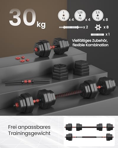 SONGMICS Hantelset 10-40 kg, Hexagon Hanteln mit Verbindungsstange für effektives Home-Workout und Fitnesstraining