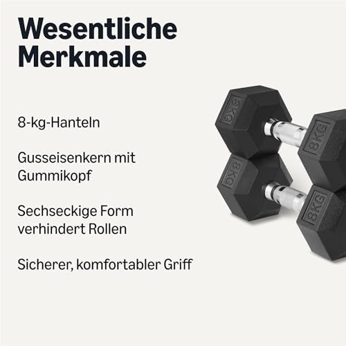 Amazon Basics Gummi Ummantelte Sechskant-Hantel-Set – Umweltfreundlich und nachhaltig für Home-Workout