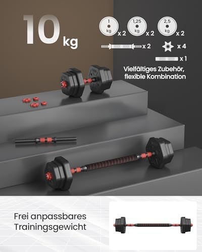 SONGMICS Hantelset 10-40 kg, Hexagon Hanteln mit Verbindungsstange für effektives Home-Workout und Fitnesstraining