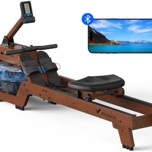 MERACH Wasser-Rudergerät aus Rot-Eichenholz mit 12 Widerstandsstufen - Perfekt für Zuhause und Fitness!