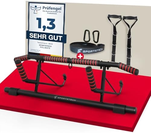 Sportstech Pullmate Klimmzugstange für Zuhause – Einhänge- & Türrahmenmontage, rutschfeste Griffe, 200 kg belastbar, ink