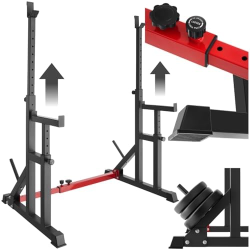 tectake® Squat Rack für Home Gym – Höhenverstellbare Langhantelablage mit Sicherheitsablage und stabilem Scheibenständer
