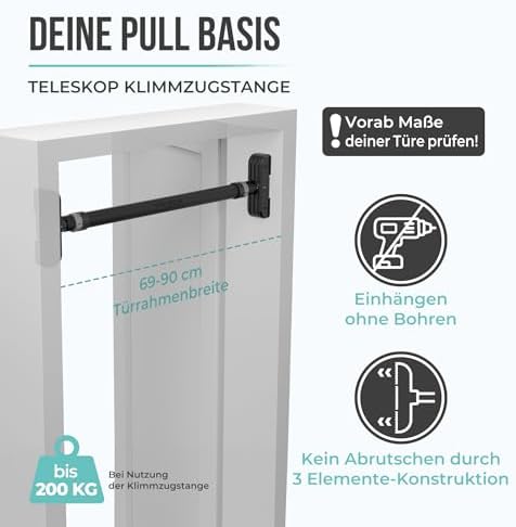 PULLUP & DIP Klimmzugstange für Türrahmen – Profi Pull-up Bar mit gepolsterten Griffen für sicheres Training ohne Schrau