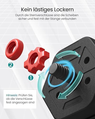 SONGMICS Hantelset 10-40 kg, Hexagon Hanteln mit Verbindungsstange für effektives Home-Workout und Fitnesstraining