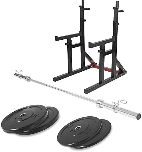 GORILLA SPORTS® Kniebeugenständer mit verstellbarem Langhantel Set 30kg & Dip-Griffen für gezielte Muskeltraining Zuhaus