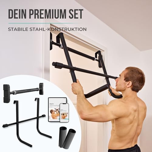 PULLUP & DIP Klimmzugstange für Türrahmen – Profi Pull-up Bar mit gepolsterten Griffen für sicheres Training ohne Schrau