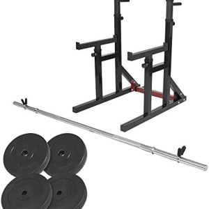 GORILLA SPORTS® Kniebeugenständer mit verstellbarem Langhantel Set 30kg & Dip-Griffen für gezielte Muskeltraining Zuhaus