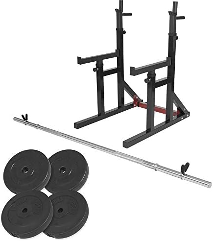 GORILLA SPORTS® Kniebeugenständer mit verstellbarem Langhantel Set 30kg & Dip-Griffen für gezielte Muskeltraining Zuhaus
