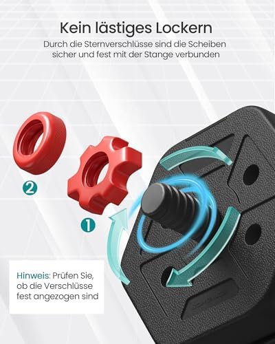 SONGMICS Hantelset 10-40 kg, Hexagon Hanteln mit Verbindungsstange für effektives Home-Workout und Fitnesstraining