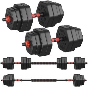 SONGMICS Hantelset 10-40 kg, Hexagon Hanteln mit Verbindungsstange für effektives Home-Workout und Fitnesstraining