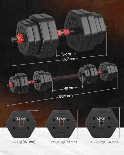 SONGMICS Hantelset 10-40 kg, Hexagon Hanteln mit Verbindungsstange für effektives Home-Workout und Fitnesstraining