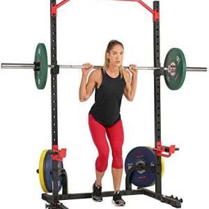 Sunny Health & Fitness Power Zone Kniebeugenständer für Zuhause mit Spotter-Armen & verstellbarer Klimmzugstange - Ideal