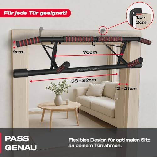 Sportstech Pullmate Klimmzugstange für Zuhause – Einhänge- & Türrahmenmontage, rutschfeste Griffe, 200 kg belastbar, ink