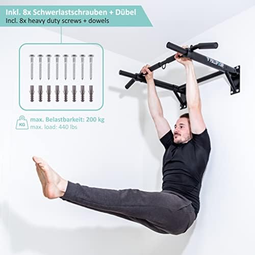 PULLUP & DIP Profi Klimmzugstange Wandmontage – Multigriff für Fitness Zuhause inkl. eBook und Zubehör, bis 200 kg