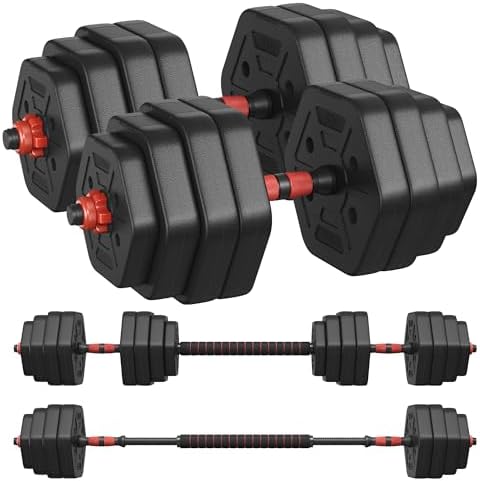SONGMICS Hantelset 10-40 kg, Hexagon Hanteln mit Verbindungsstange für effektives Home-Workout und Fitnesstraining