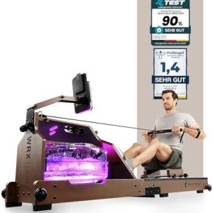 Sportstech WRX1000 Premium Rudergerät für Zuhause - Klappbare Wasser-Rudermaschine mit LED-Tank, App-Kursen & Tablethalt