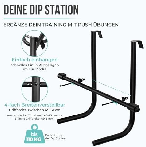 PULLUP & DIP Klimmzugstange für Türrahmen – Profi Pull-up Bar mit gepolsterten Griffen für sicheres Training ohne Schrau