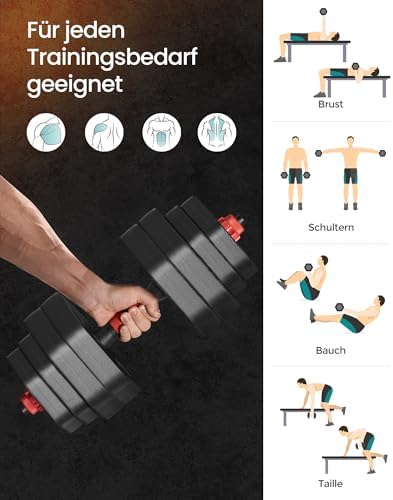 SONGMICS Hantelset 10-40 kg, Hexagon Hanteln mit Verbindungsstange für effektives Home-Workout und Fitnesstraining