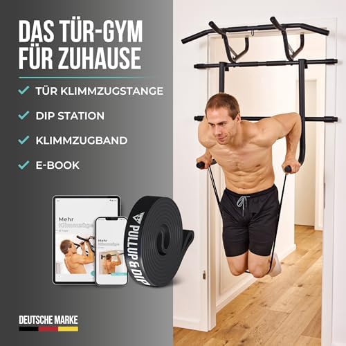 PULLUP & DIP Klimmzugstange für Türrahmen – Profi Pull-up Bar mit gepolsterten Griffen für sicheres Training ohne Schrau