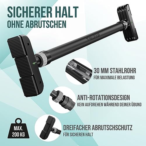 PULLUP & DIP Klimmzugstange für Türrahmen – Profi Pull-up Bar mit gepolsterten Griffen für sicheres Training ohne Schrau