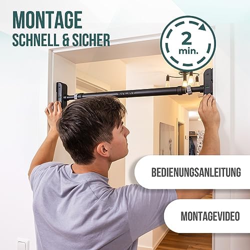 PULLUP & DIP Klimmzugstange für Türrahmen – Profi Pull-up Bar mit gepolsterten Griffen für sicheres Training ohne Schrau