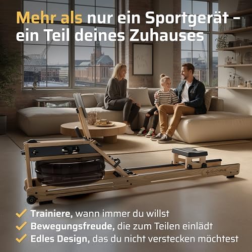 SportPlus Wasserrudergerät für Zuhause – Klappbar & FSC®-Zertifiziertes Eichenholz bis 180 kg – Fitness für alle Größen!