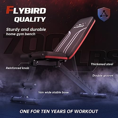 FLYBIRD Multifunktionale Hantelbank für Heim-Fitnessstudio – 8-fach verstellbare Rückenlehne, 318kg Belastbarkeit, klapp