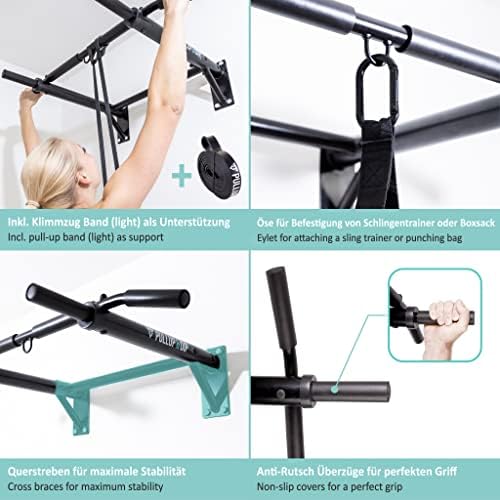 PULLUP & DIP Profi Klimmzugstange Wandmontage – Multigriff für Fitness Zuhause inkl. eBook und Zubehör, bis 200 kg