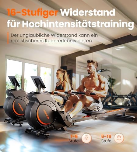 YOSUDA Rudergerät für Zuhause – Ultraleise Magnetmaschine mit 16 Widerstandsstufen, APP & LCD, platzsparend und bis 160k
