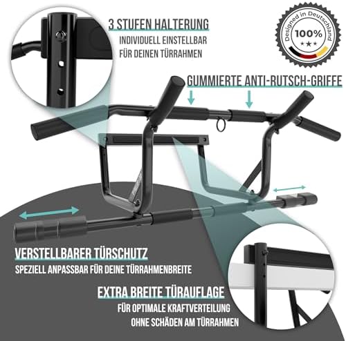 PULLUP & DIP Klimmzugstange für Türrahmen – Profi Pull-up Bar mit gepolsterten Griffen für sicheres Training ohne Schrau