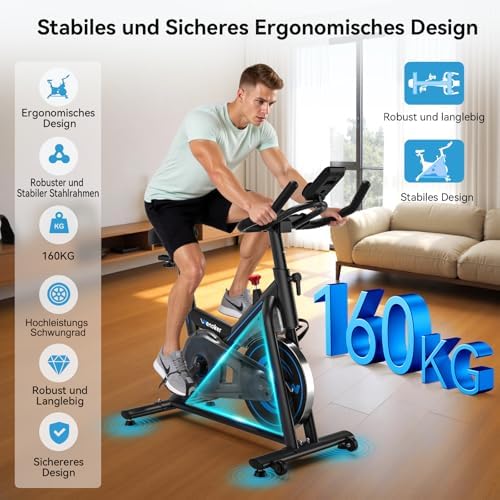 Wenoker Heimtrainer Fahrrad mit App – Leises Ergometer für Indoor Fitness, bis 160KG, ideal für Kardio-Training zu Hause