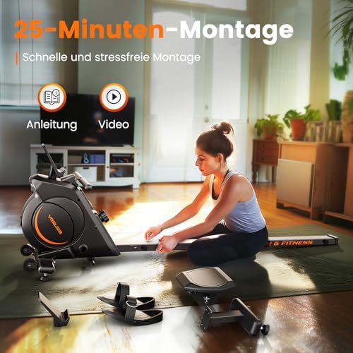 YOSUDA Rudergerät für Zuhause – Ultraleise Magnetmaschine mit 16 Widerstandsstufen, APP & LCD, platzsparend und bis 160k