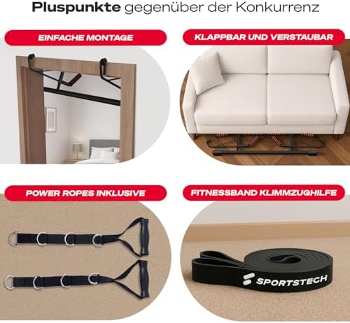 Sportstech Pullmate Klimmzugstange für Zuhause – Einhänge- & Türrahmenmontage, rutschfeste Griffe, 200 kg belastbar, ink