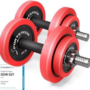 Sportstech 2in1 Hantelset AH300 - Silikonüberzug, 20kg/30kg, ideal für effektives Fitness Krafttraining