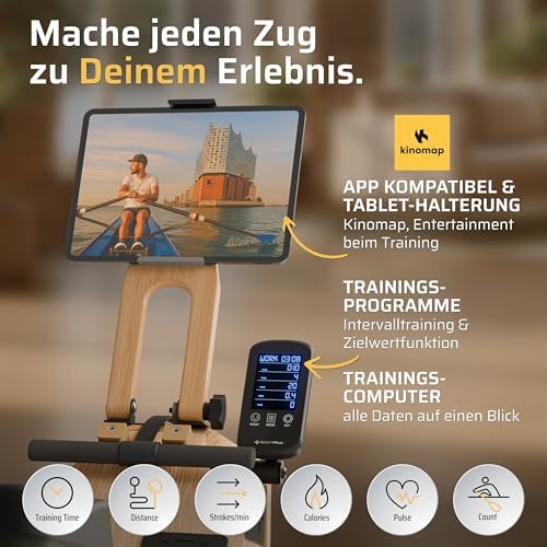 SportPlus Wasserrudergerät für Zuhause – Klappbar & FSC®-Zertifiziertes Eichenholz bis 180 kg – Fitness für alle Größen!