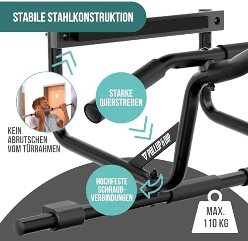 PULLUP & DIP Klimmzugstange für Türrahmen – Profi Pull-up Bar mit gepolsterten Griffen für sicheres Training ohne Schrau