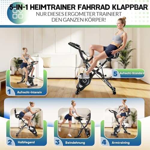 2025 Neu 5-in-1 Hometrainer Fahrrad - Klappbares Ergometer mit 16 Stufen, extra leise für effektives Indoor-Kardio-Train