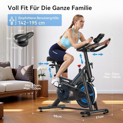 Wenoker Heimtrainer Fahrrad mit App – Leises Ergometer für Indoor Fitness, bis 160KG, ideal für Kardio-Training zu Hause