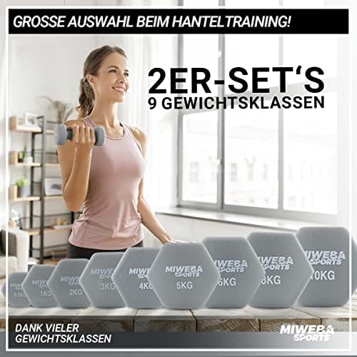 Miweba Sports Neopren Hantelset NKH100 | Profi Kurzhanteln 0.5-10.0 Kg für effektives Training zuhause