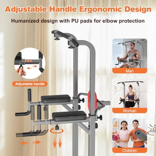 RELIFE Power Tower - Höhenverstellbares Multifunktions-Fitnessgerät für Zuhause | Klimmzüge, Dips & Liegestütze (Grau)