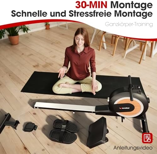 Wenoker Rudergerät für Zuhause – Magnetisches, leises Cardio Rudergerät mit APP, LCD-Display & 32 Widerstandsstufen, 160