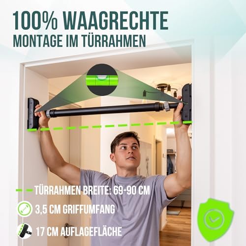PULLUP & DIP Klimmzugstange für Türrahmen – Profi Pull-up Bar mit gepolsterten Griffen für sicheres Training ohne Schrau