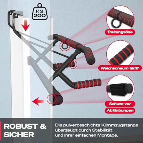 Sportstech Pullmate Klimmzugstange für Zuhause – Einhänge- & Türrahmenmontage, rutschfeste Griffe, 200 kg belastbar, ink