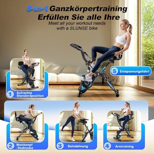 2025 Neu 5-in-1 Hometrainer Fahrrad - Klappbares Ergometer mit 16 Stufen, extra leise für effektives Indoor-Kardio-Train